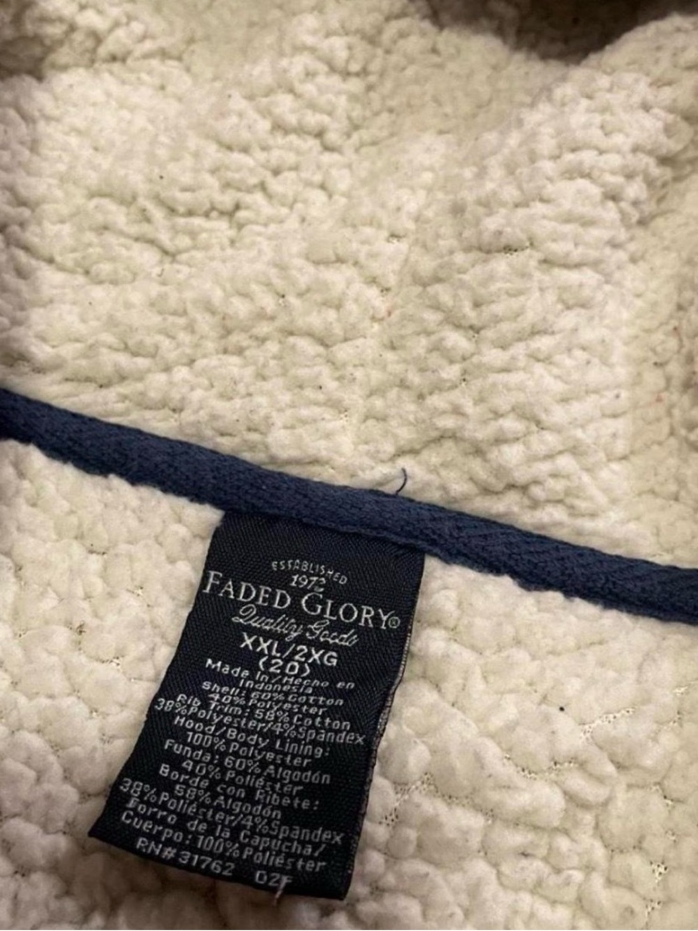 Faded Glory Blue and White Striped Sherpa Lined Full-Zip Hoodie - Picture 3 of 3
